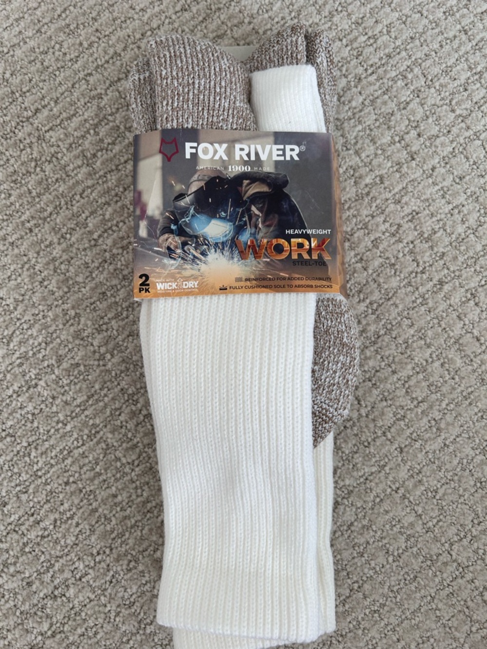 Fox River 6504 Socks Fox River Steel Toe Work Socks 2 pairs Made In USA White
